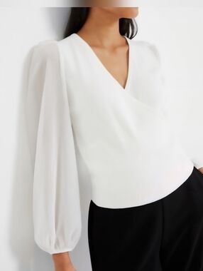French Connection Mozart Melody Mix Wrap Top ~WHITE ~MEDIUM **NEW